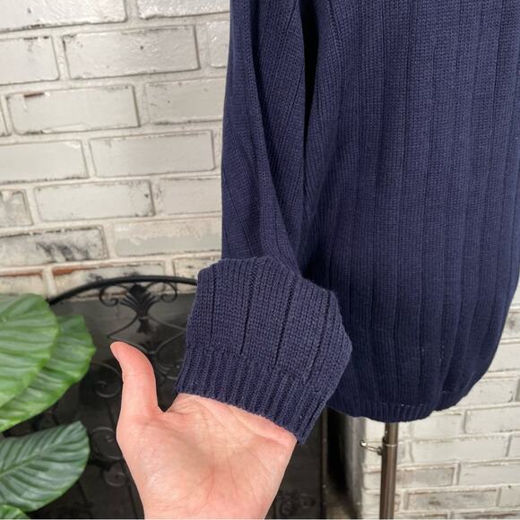 80s Carriage Court Navy Blue & Gold V-neck Button Down Preppy Sweater L - Picture 5 of 11
